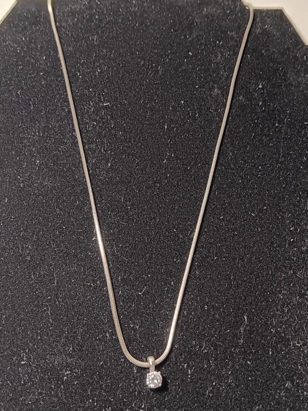 Dainty solitaire necklace  snake chain minimalist clear zircon stone pendant sil